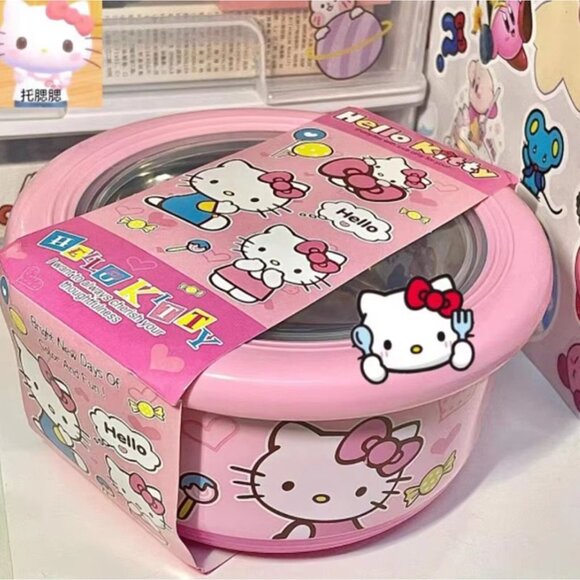 Hello Kitty Stainless Steel Bowl with Lid – 1200ml Ramen, Soup, Salad Rice Bowl - Picture 1 of 4